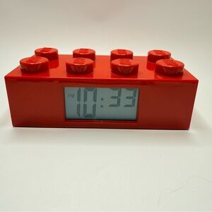 LEGO Red Brick Alarm Clock Radio Block 7.5" Tested Working 9002168